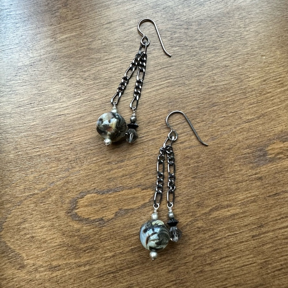 🦋 2/$10 - Earrings - Handmade - Black Marble